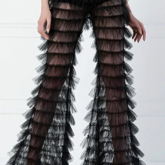 Sexy Tiered Mesh Flare Leggings